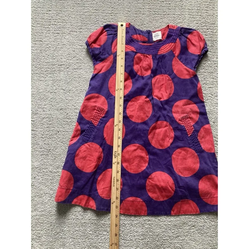 MINI BODEN Classic Big Polka Dot Shift Dress Smocked Style Collar Pockets 5-6 yr
